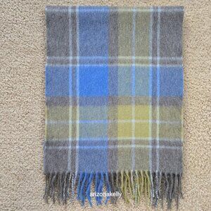 NWOT Wool & Angora Plaid Scarf Blue, Grey, and Green SOFT Plush Altea Italy